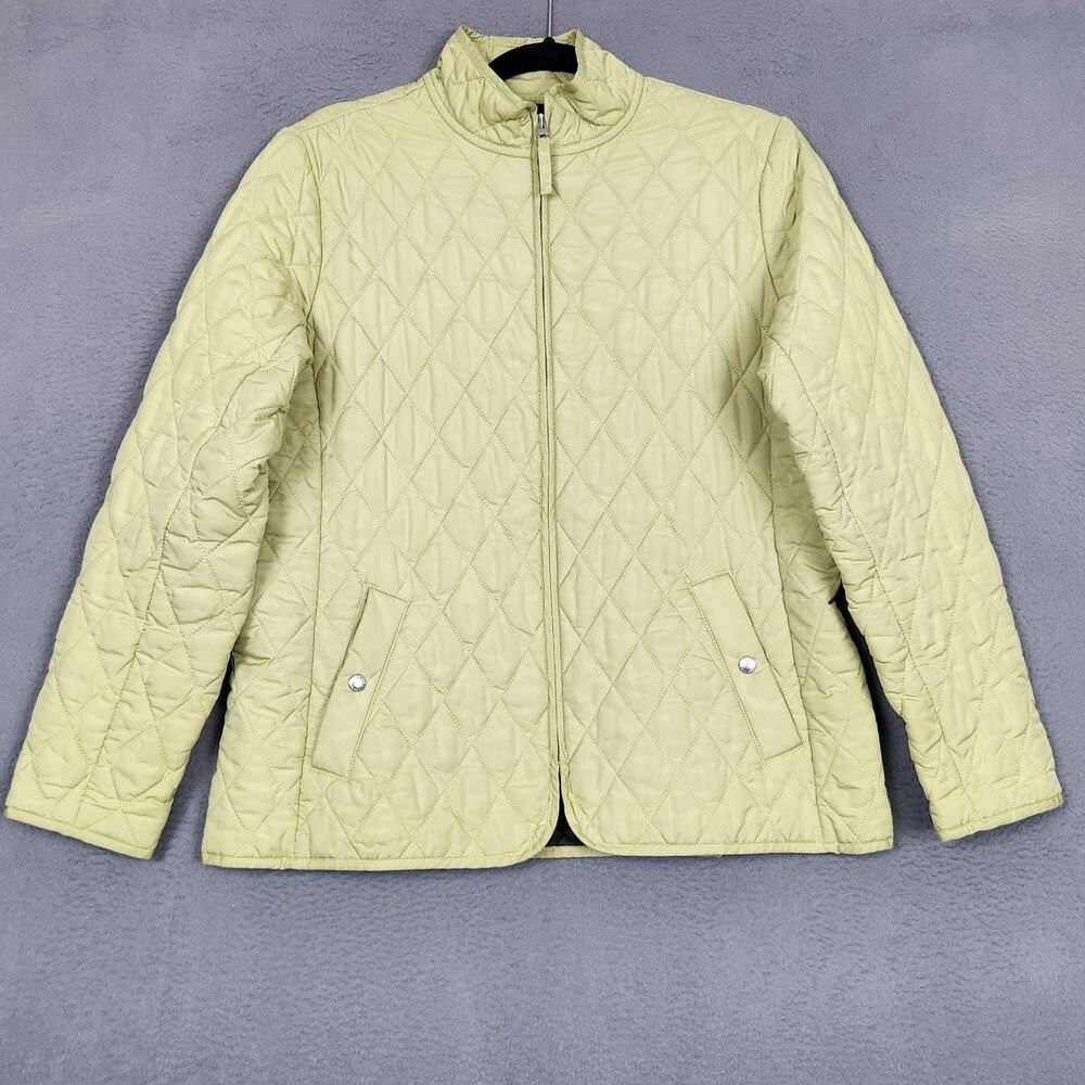 Lands End Jacket Womens Medium 10-12 Green Quilted Lined Full Zip Lightweight